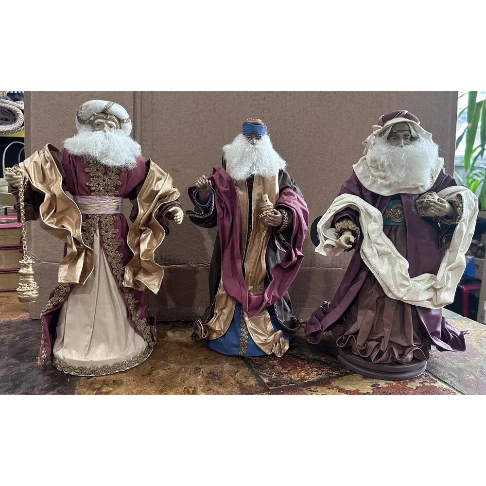 Vintage Philippine Stiff Fabric Mache 3 Wise Men Nativity Christmas